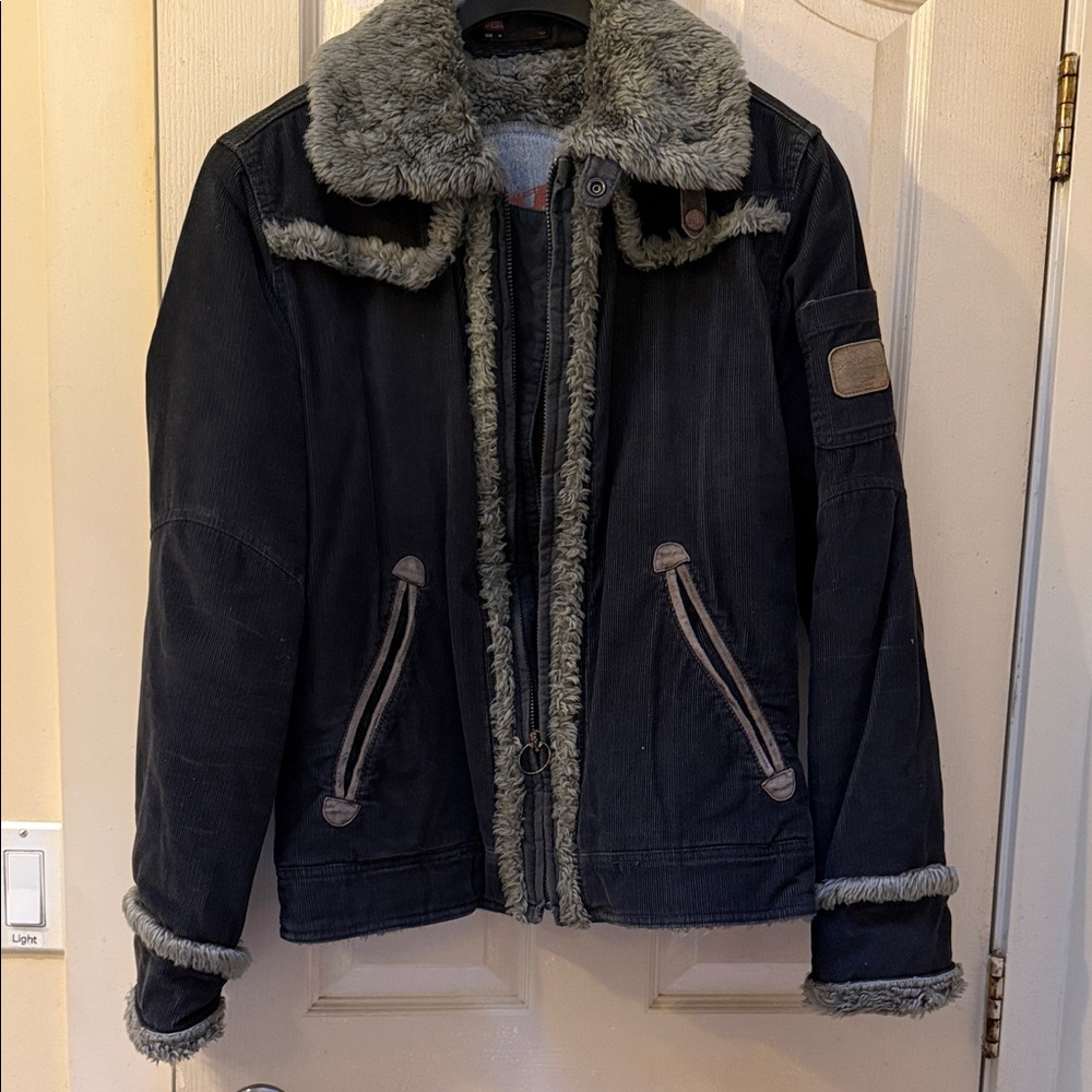 Diesel Brown Jacket with Gray Fur Trim